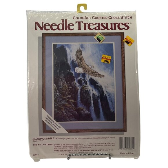 VTG 90's Needle Treasures Counted Cross Stitch Kit Soaring Eagle Cascade Nature - Picture 1 of 9